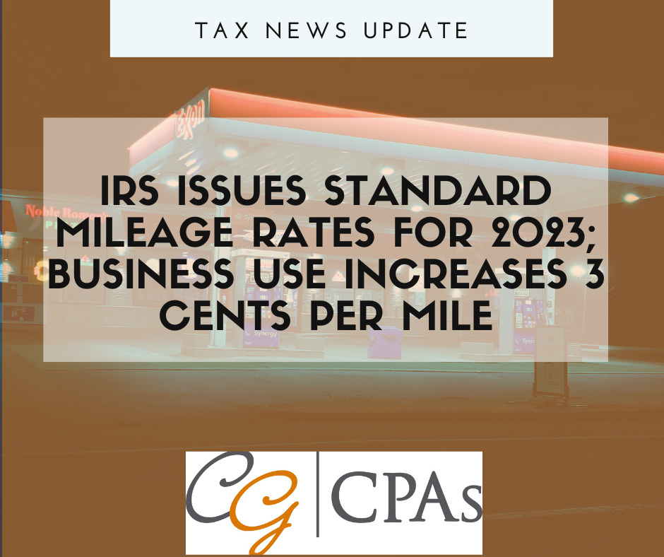 IRS issues standard mileage rates for 2023; business use increases 3 cents per mile